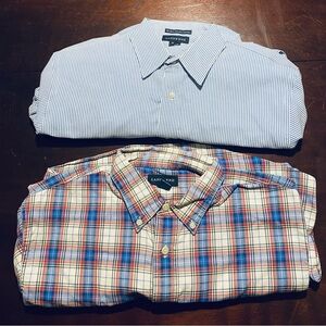 Two Mens Lands End Button Front Summer Shirts 15 33 Shirt Blue Beige Striped